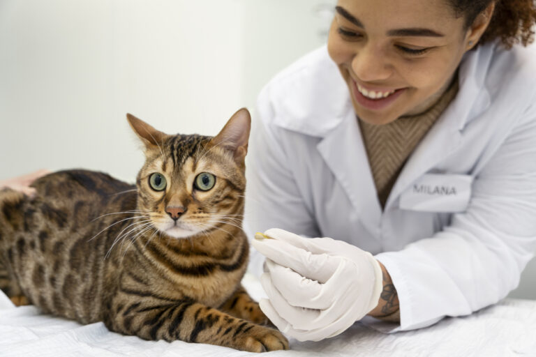 Veterinario sonriente con un gato